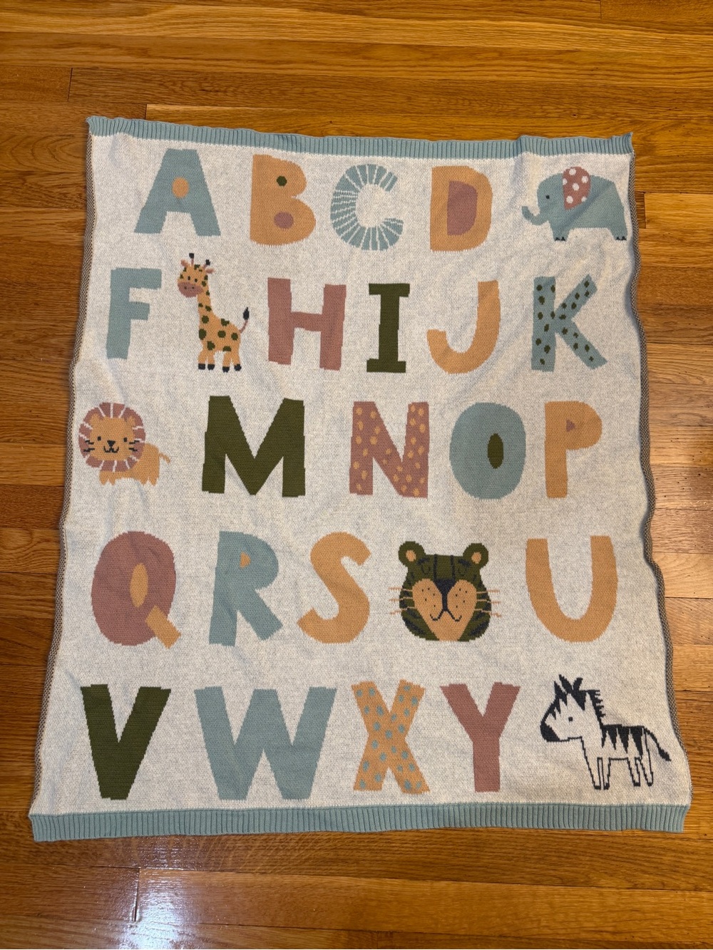 Viverano Alphabet Blue - Jacquard Sweater Knit Baby Blanket (Organic Cotton)